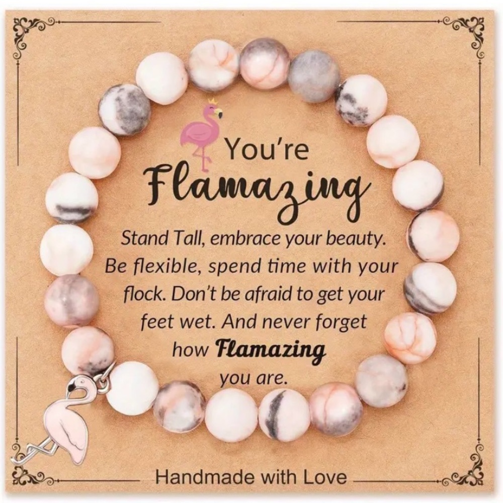 3/$10 NEW Flamingo 🦩 GET YOUR PINK BACK Charm Beaded Bracelet YOU ARE FLAMAZING